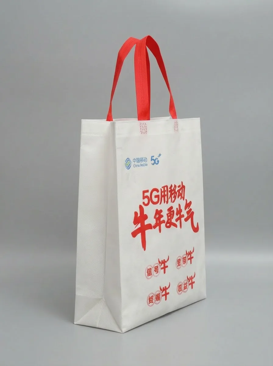 White & Red Advertising Non-Woven Bag