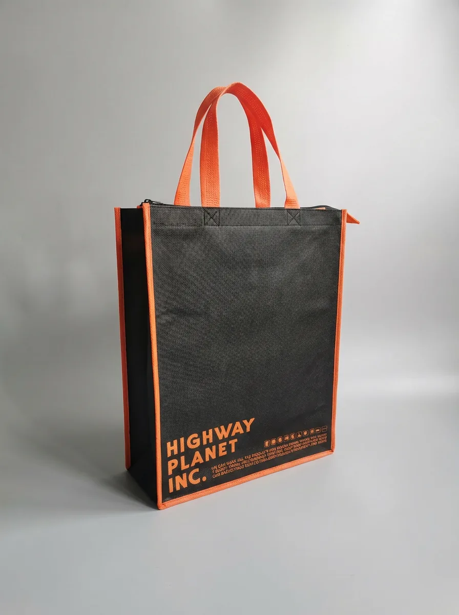 Black & Orange Zipper Non-Woven Tote